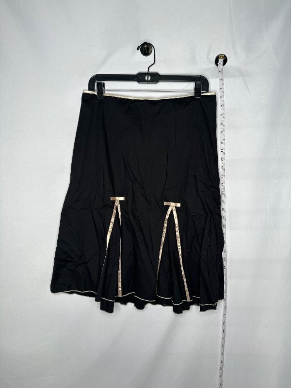 Vintage y2k Black Midi Skirt with Cream Ribbon Bow Accent Trim 10 Coquette